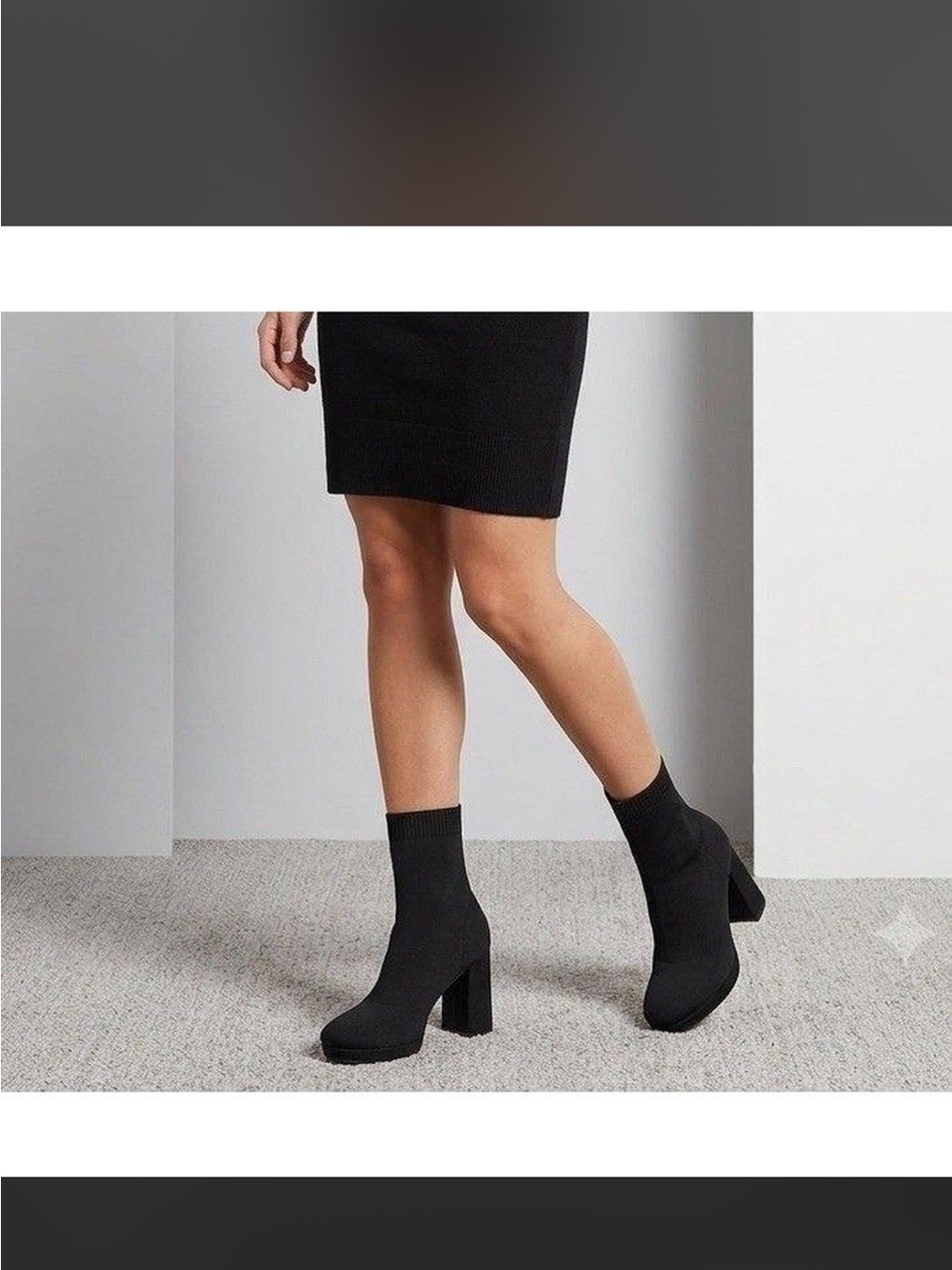 MIA Black Stretch Sock Boot with Block Heel
